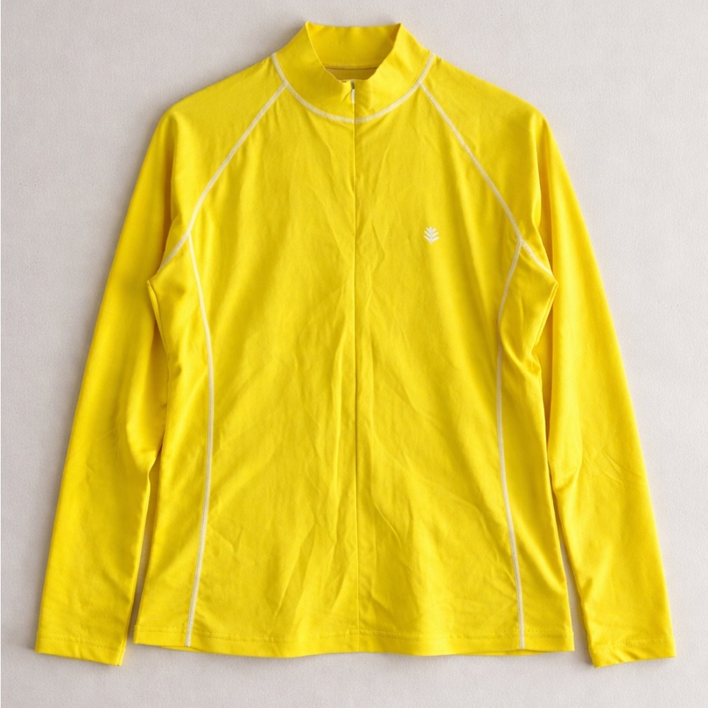Coolibar Devi Fitness Pullover 1/4 Zip Shirt Woman Large Yellow UPF 50+ Gorpcore